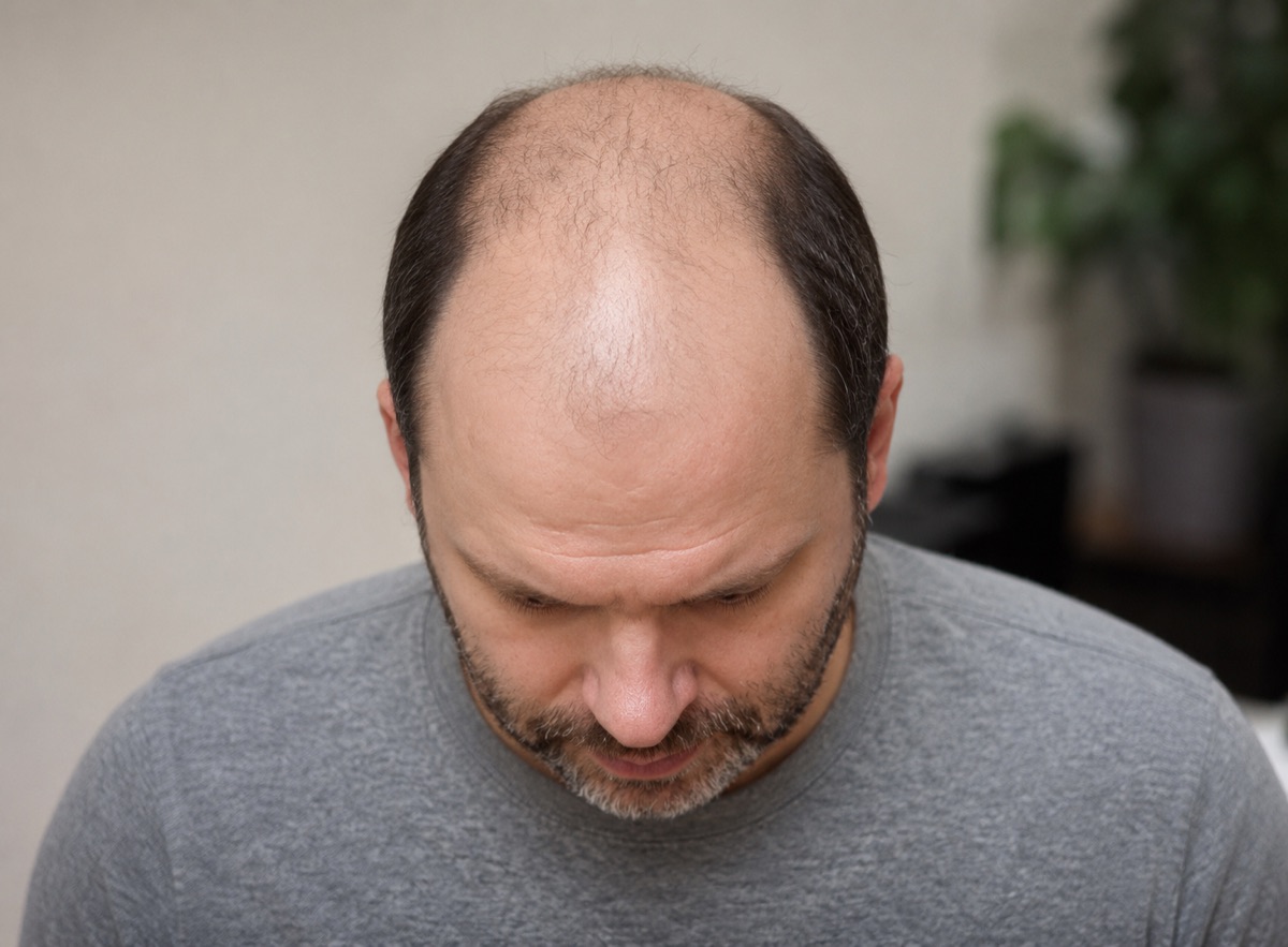 Balding crown treated with scalp micropigmentation